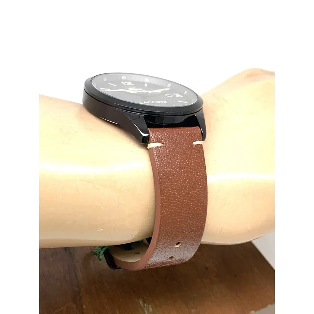 Lacoste Men's Watch 2011106 Traveler Quartz Black Dial Brown Leather Band 43mm